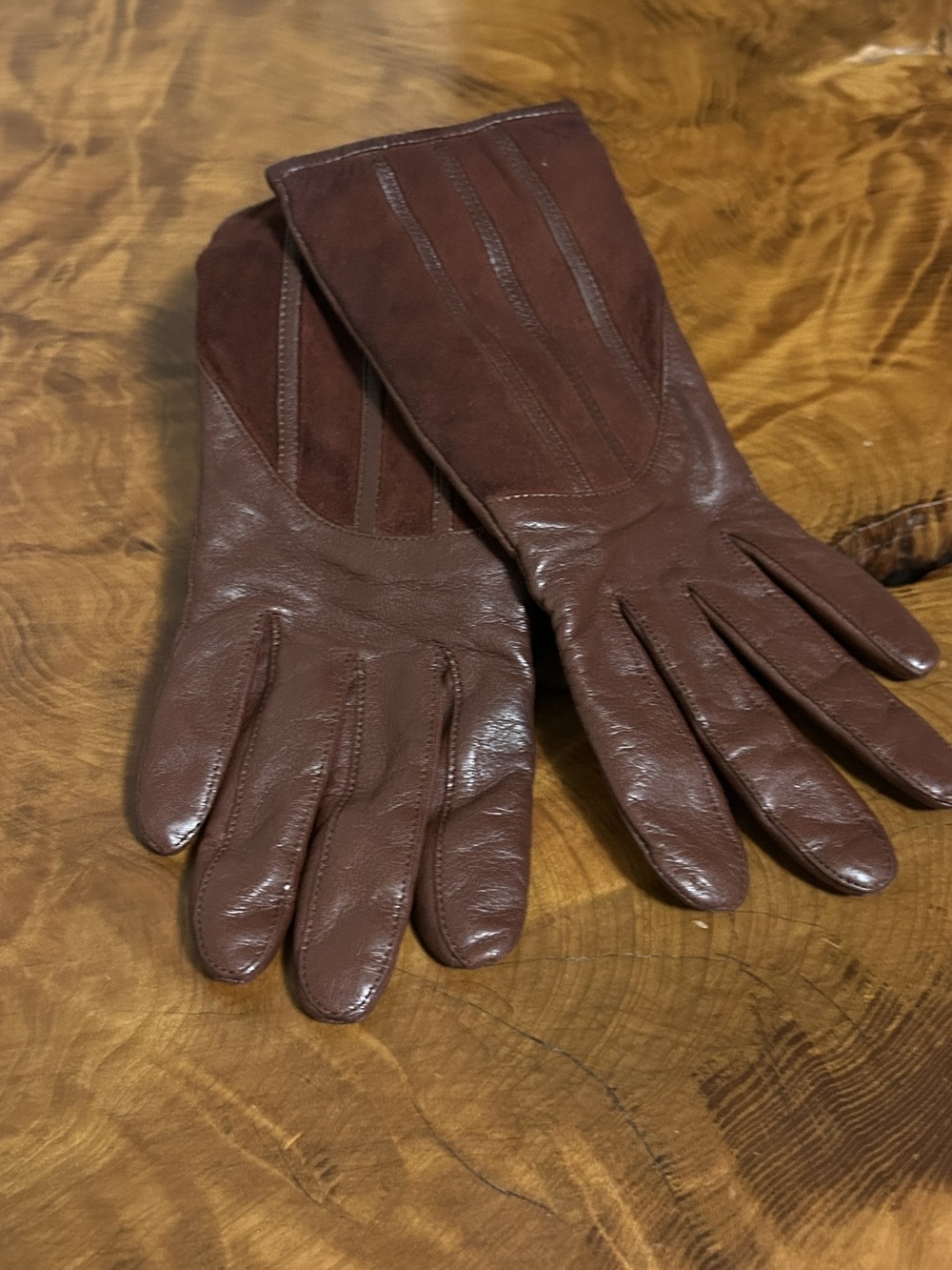 Kenneth Cole Reaction Deep Burgundy Leather & Suede Winter Gloves - Size S